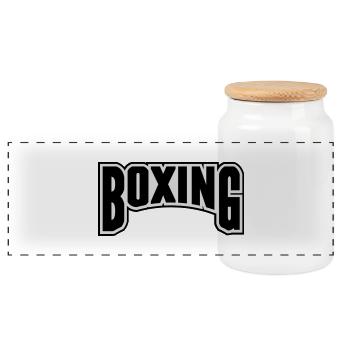 Boxing - Panoramic Cookie Jar with Wooden Lid - white - Front