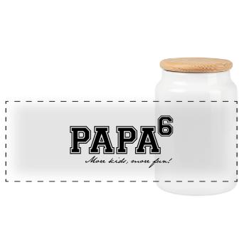 Papa hoch 6 - Panorama Keksdose mit Holzdeckel - Weiß - Vorne