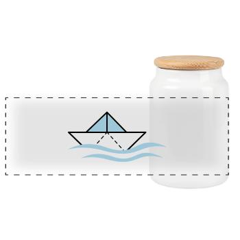 Bateau de papier sur les ondes - Boîte à biscuits avec couvercle en bois - blanc - Devant