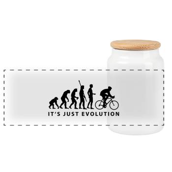 evolution_radfahrer_b - Panorama Keksdose mit Holzdeckel - Weiß - Vorne