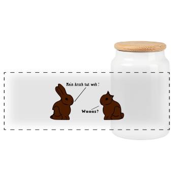 chocolate bunnies - Panoramic Cookie Jar with Wooden Lid - white - Front