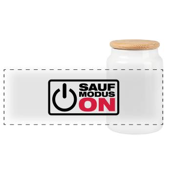 Sauf Modus ON - Panorama Keksdose mit Holzdeckel - Weiß - Vorne