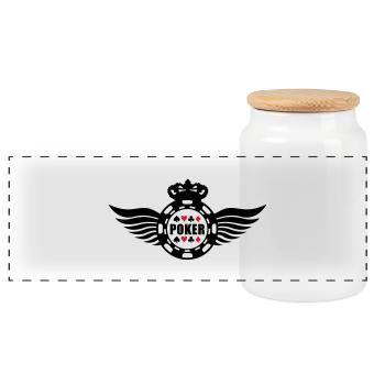 poker_king_wings_f2 - Panoramic Cookie Jar with Wooden Lid - white - Front