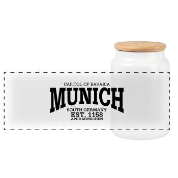 Munich Bavaria - Panoramic Cookie Jar with Wooden Lid - white - Front