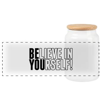 believe in yourself - be you - Panoramic Cookie Jar with Wooden Lid - white - Front