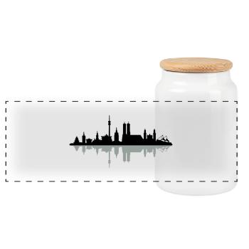 Skyline München Spiegelung - Panorama Keksdose mit Holzdeckel - Weiß - Vorne