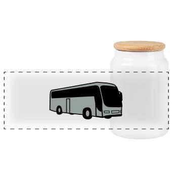 bus autobus bus driver - Panoramic Cookie Jar with Wooden Lid - white - Front