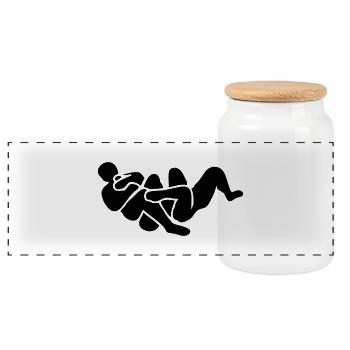 brazilian jiu jitsu bjj armbar illustrat - Panoramic Cookie Jar with Wooden Lid - white - Front
