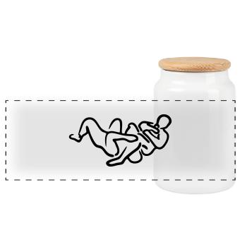 brazilian jiu jitsu bjj armbar illustrat - Panoramic Cookie Jar with Wooden Lid - white - Front