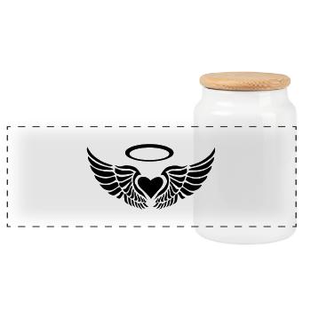 angel wings with heart - Panoramic Cookie Jar with Wooden Lid - white - Front