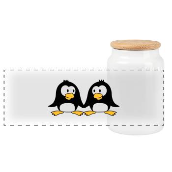 2 cute penguins lovers in love couple love - Panoramic Cookie Jar with Wooden Lid - white - Front
