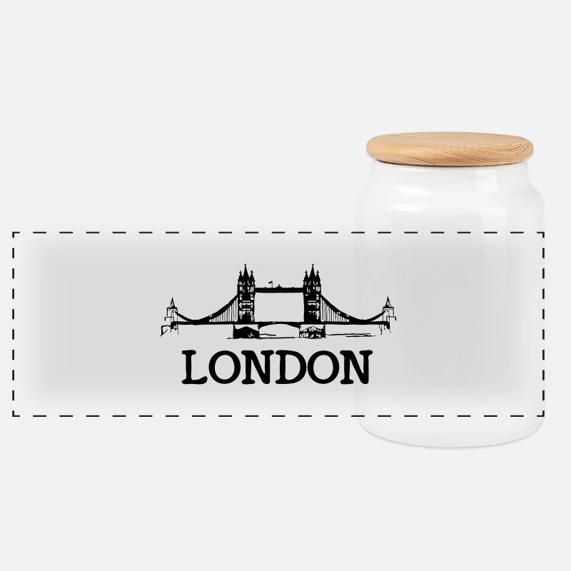 london - Panoramic Cookie Jar with Wooden Lid - white