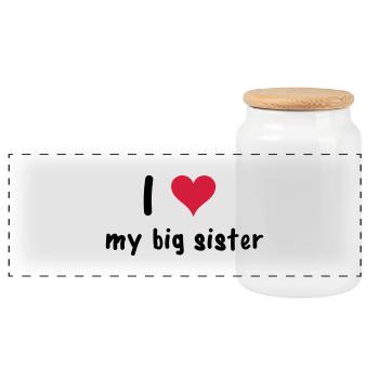 Sister - Panoramic Cookie Jar with Wooden Lid - white - Front