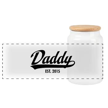 Daddy Est 2015 - Panoramic Cookie Jar with Wooden Lid - white - Front
