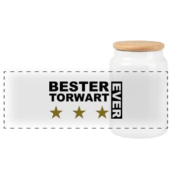 Bester Torwart - V2 - Panorama Keksdose mit Holzdeckel - Weiß - Vorne