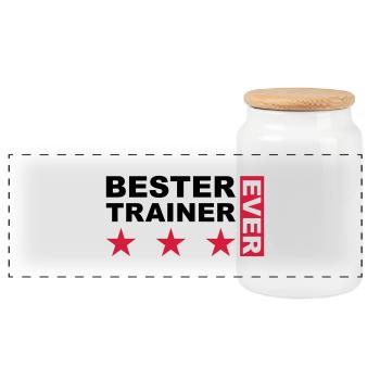 Bester Trainer - V2 - Panorama Keksdose mit Holzdeckel - Weiß - Vorne