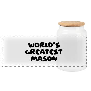 worlds greatest mason name - Panoramic Cookie Jar with Wooden Lid - white - Front
