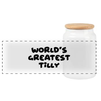 worlds greatest tilly name - Panoramic Cookie Jar with Wooden Lid - white - Front