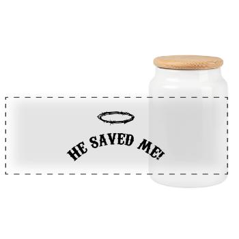 he_saved_me_001 - Panoramic Cookie Jar with Wooden Lid - white - Front
