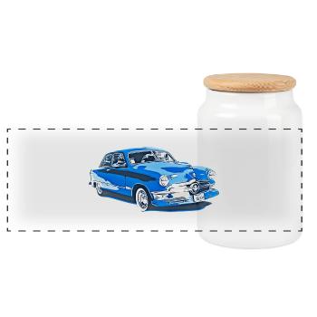 Car - Panoramic Cookie Jar with Wooden Lid - white - Front