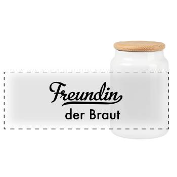 Freundin der Braut - Panorama Keksdose mit Holzdeckel - Weiß - Vorne