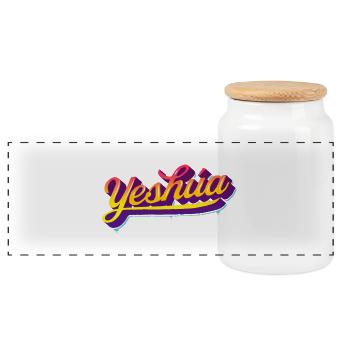 Yeshúa - Urban Lettering Style - Panoramic Cookie Jar with Wooden Lid - white - Front