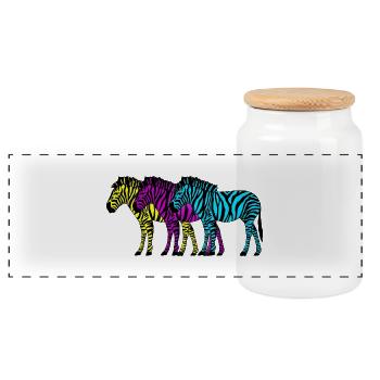 Zebras - Panoramic Cookie Jar with Wooden Lid - white - Front