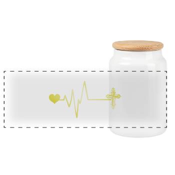 Cross Pulse Heart Love Christianity - Panoramic Cookie Jar with Wooden Lid - white - Front