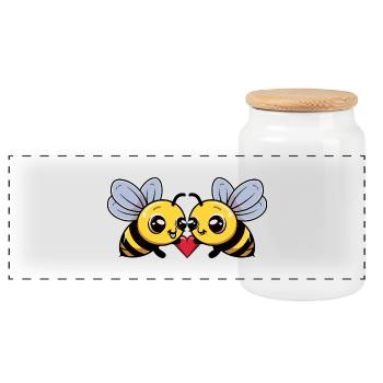 Couple d’abeilles Saint-Valentin - Boîte à biscuits avec couvercle en bois - blanc - Devant