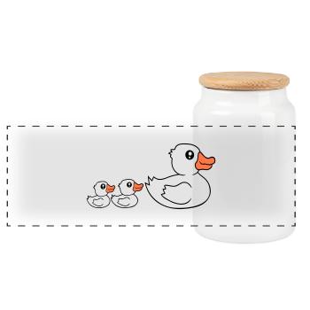 3 Ducks Family Mom Mom Two Kids Baby Dad - Panoramic Cookie Jar with Wooden Lid - white - Front
