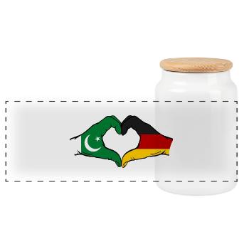 Pakistan Germany Flag Hands Heart - Panoramic Cookie Jar with Wooden Lid - white - Front