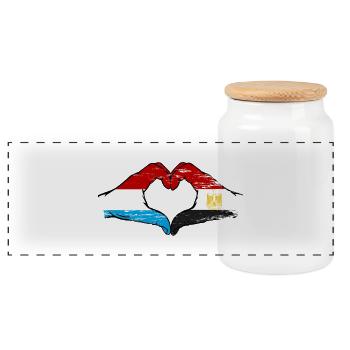 Luxembourg Egypte Drapeau Mains Coeur Forme - Boîte à biscuits avec couvercle en bois - blanc - Devant