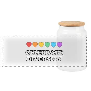 Celebrate Diversity Rainbow Hearts - Panoramic Cookie Jar with Wooden Lid - white - Front