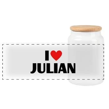 Ich liebe Julian Herz Grafik Namen Geschenk - Panorama Keksdose mit Holzdeckel - Weiß - Vorne