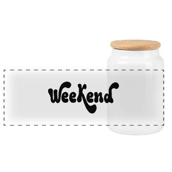 Weekend Bold Script - Panoramic Cookie Jar with Wooden Lid - white - Front