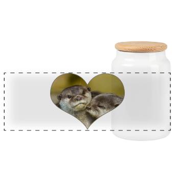 Otterly In Love - Panoramic Cookie Jar with Wooden Lid - white - Front