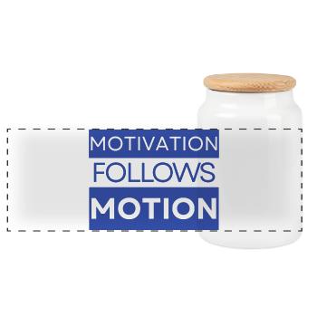 Motivation folgt Bewegung - Panorama Keksdose mit Holzdeckel - Weiß - Vorne