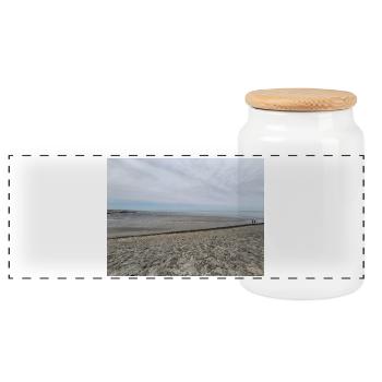 Nordseeküste Sand- und Wasserbild - Panorama Keksdose mit Holzdeckel - Weiß - Vorne