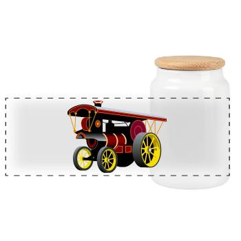Steam Engine Nostalgia - Panoramic Cookie Jar with Wooden Lid - white - Front