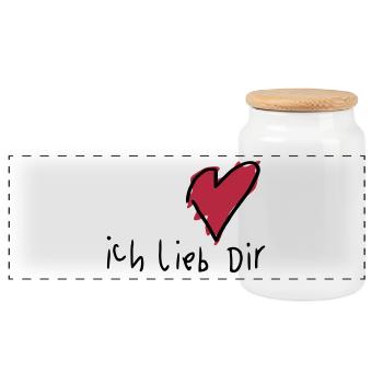 Liebeserklärung 'Ich lieb Dir' - Panorama Keksdose mit Holzdeckel - Weiß - Vorne
