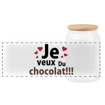 je veux du chocolat - Boîte à biscuits avec couvercle en bois - blanc - Devant
