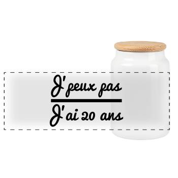 J'peux pas j'ai 20 ans : cadeau d'anniversaire - Boîte à biscuits avec couvercle en bois - blanc - Devant