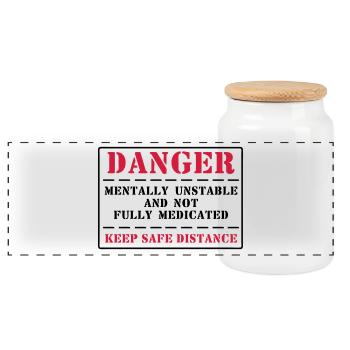danger - Panoramic Cookie Jar with Wooden Lid - white - Front