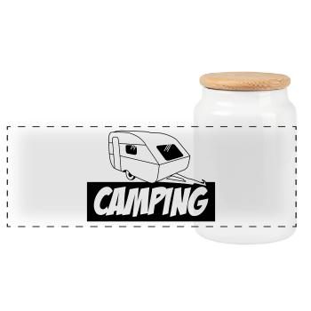 Camping - Die pure Leidenschaft - Panorama Keksdose mit Holzdeckel - Weiß - Vorne