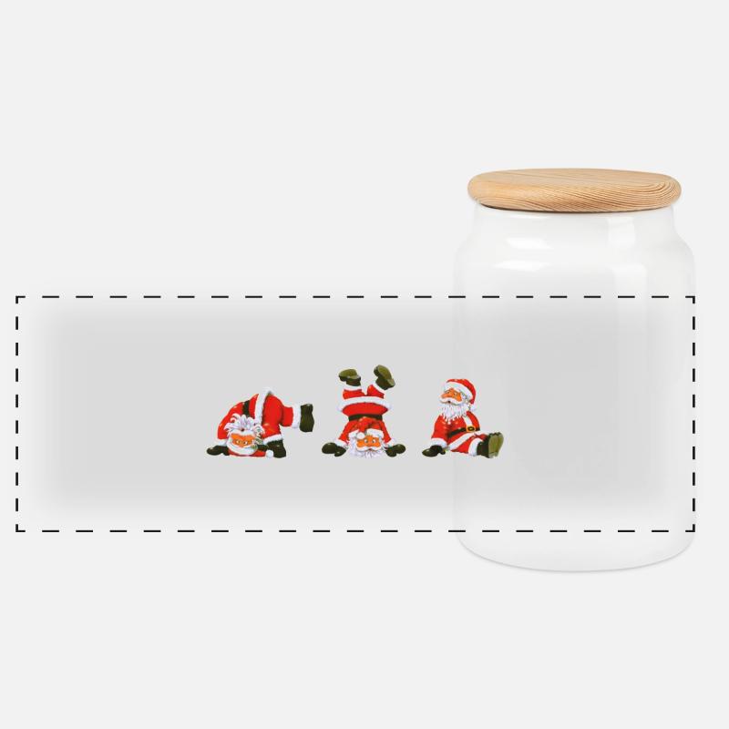 Santas - Panoramic Cookie Jar with Wooden Lid - white