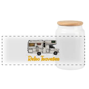 Retro Traveller - Panoramic Cookie Jar with Wooden Lid - white - Front