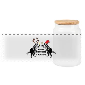 Xmas Raccoons - Panoramic Cookie Jar with Wooden Lid - white - Front