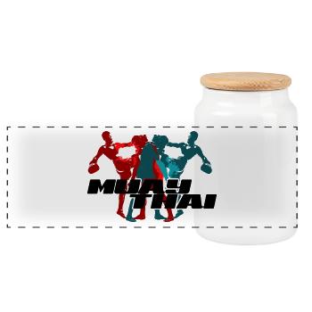 Muay Thai - Boîte à biscuits avec couvercle en bois - blanc - Devant