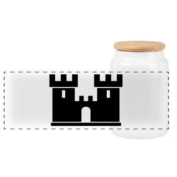 Castle Silhouette Drawing Gift Idea Middle Ages - Panoramic Cookie Jar with Wooden Lid - white - Front