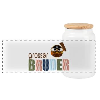großer Bruder Pirat Eule - Panorama Keksdose mit Holzdeckel - Weiß - Vorne